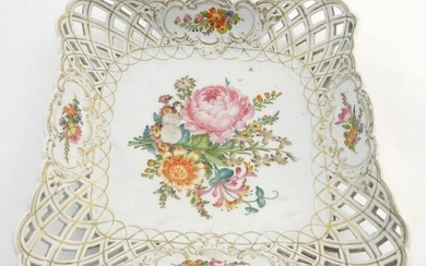 A Continental dish of square form with handpainted
