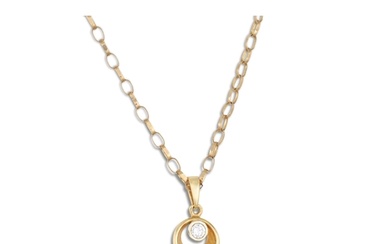 A DIAMOND SET PENDANT, mounted in 18ct yellow gold, to a 9ct...