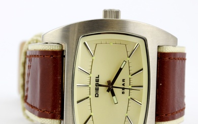 A Diesel 5 bar stainless steel wristwatch (no. DZ-2060, 340404) on a brown leather strap.