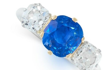 A FINE KASHMIR SAPPHIRE AND DIAMOND RING set with a
