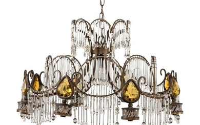 A French Mixed Metal and Cut Glass Nine-Light