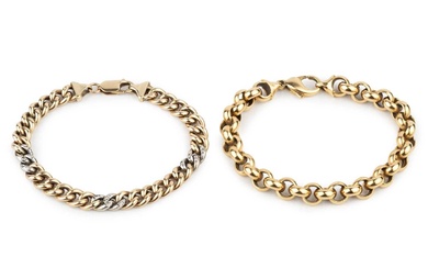 A French yellow gold belcher link bracelet, 19cm long, and...