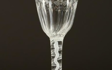 A GEORGIAN WINE GLASS, the fluted bowl engraved with