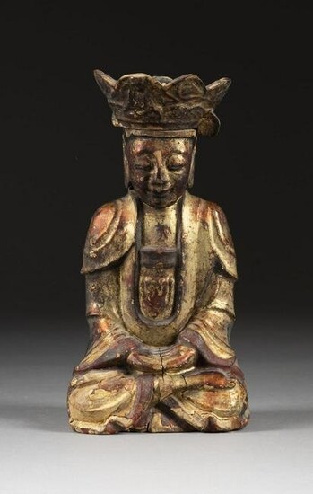 A GILT-LACQUERED WOOD CARVED STATUE OF KSITIGARBHA