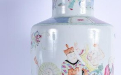 A GOOD 19TH CENTURY CHINESE FAMILLE ROSE ROULEAU VASE