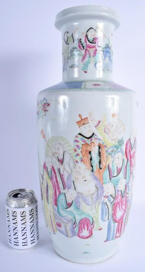 A GOOD 19TH CENTURY CHINESE FAMILLE ROSE ROULEAU VASE