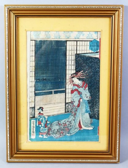 A GOOD JAPANESE MEIJI PERIOD WOODBLOCK PRINT OF A LADY