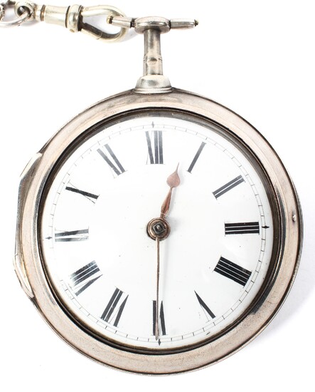 A George III silver pair cased open face pocket watch