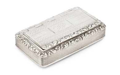 A George IV silver rectangular snuff box, having foliate cast...