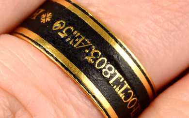 A Georgian 22ct gold black enamel mourning ring, marked for Henry Somerset, 5th Duke of Beaufort'.