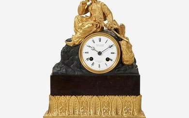 A German Patinated and Gilt Bronze Mantel Clock Late