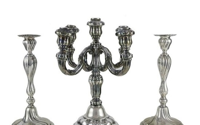 A German Rococo style 925 candelabrum & pair Foehr 800