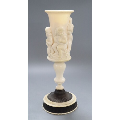A German ivory and wood engine turned goblet, late 19th cent...