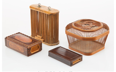 A Group of Four Chinese Wood and Wicker Cricket Cages (19th and 20th century)