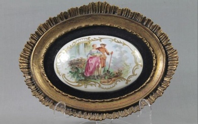 A Hand Painted Porcelain Plaque Signed In Gold Wood