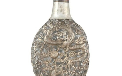 A Japanese export silver-mounted pinch decanter, Dated