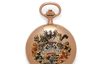 A. LANGE & SÖHNE, 14K YELLOW GOLD WITH POLYCHROME ENAMEL PAINTED ARMORIALS FOR THE COUNTS OF STRACHWITZ POCKET WATCH