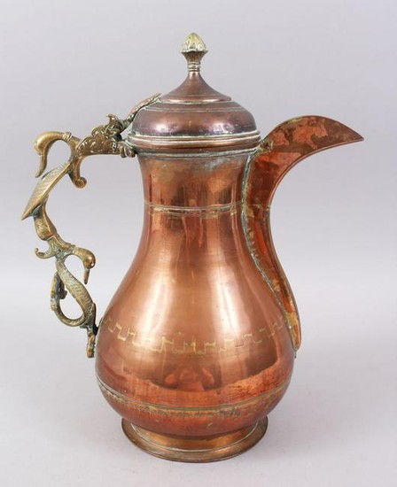 A LARGE 19TH CENTURY INDIAN KASHMIR COFFEE POT with