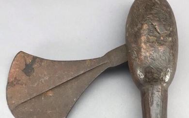 ‡A LARGE DECORATED AFRICAN AXE AND A KENYAN WRIST KNIFE