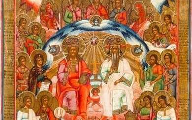 A LARGE ICON SHOWING THE NEW TESTAMENT TRINITY AND THE