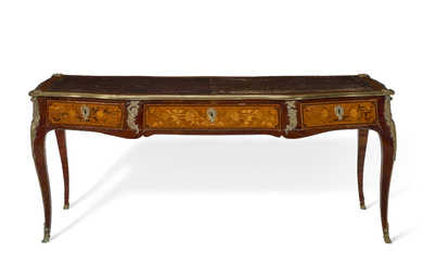 A LOUIS XV ORMOLU-MOUNTED, TULIPWOOD AND MARQUETRY BUREAU PLAT BY...