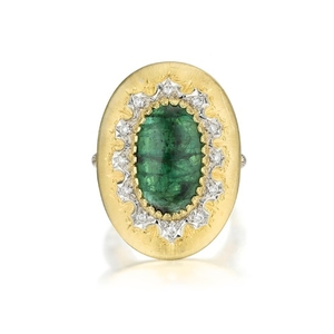 A Large Emerald and Diamond Ring, Italian
