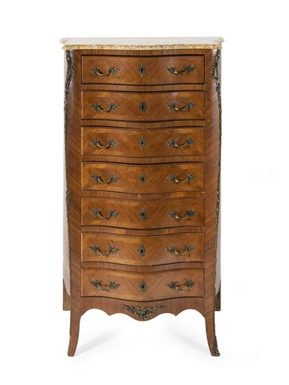A Louis XV Style Kingwood and Tulipwood Serpentine-Fronted Semanier