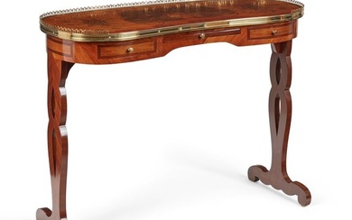 A Louis XVI style walnut and marquetry table