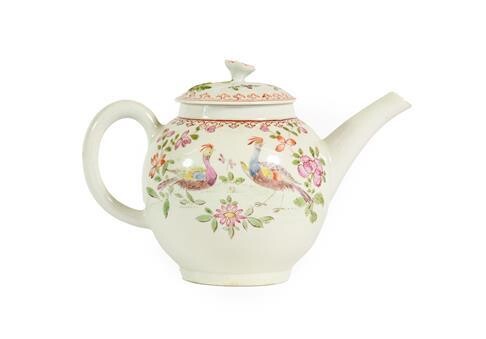 A Lowestoft Porcelain Teapot and Cover, circa 1770, with floral...