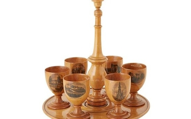 A MAUCHLINE WARE EGG EPERGNE LATE 19TH CENTURY carved