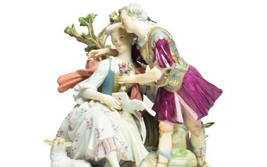 A Meissen Porcelain Figure Group, circa 1880, as lovers, he...