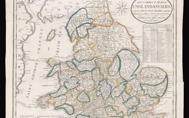 A New and Correct Map of England & Wales with the Principal Roads and the distances from Place to Place in measur'd miles to which is added Six Persective Views of its Antiquity.