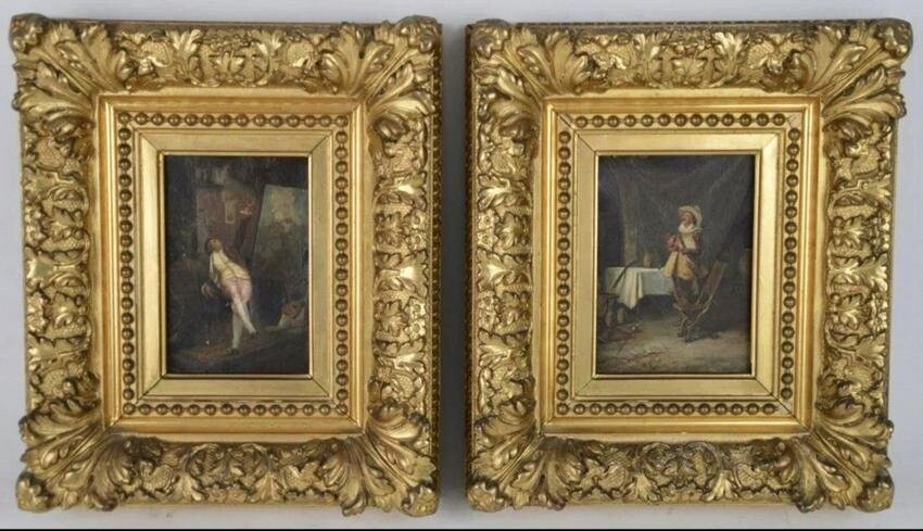 A PAIR OF 19TH C. CONTINENTAL OIL PAINTINGS ON CANVAS