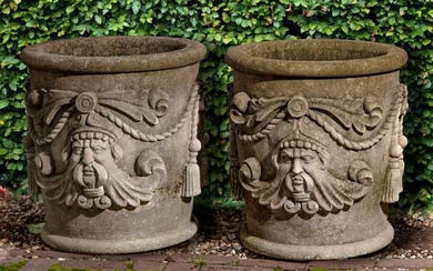 A PAIR OF CARVED LIMESTONE PLANTERS, LATE 20TH CENTURY