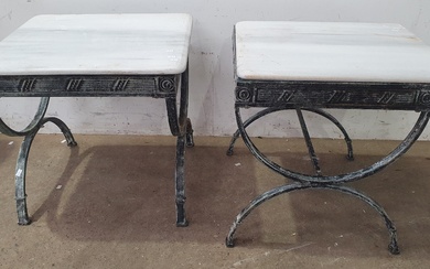 A PAIR OF MARBLE TOP SIDE TABLES