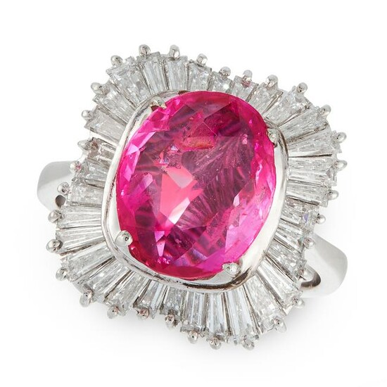 A PINK SAPPHIRE AND DIAMOND BALLERINA RING in 18ct
