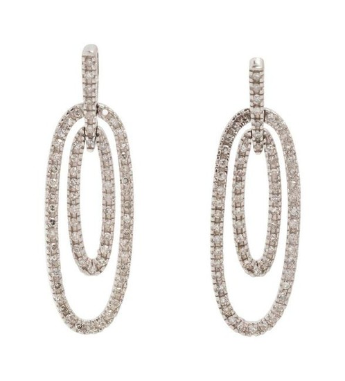 A Pair of 10 Karat White Gold and Diamond Earrings