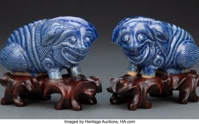 A Pair of Chinese Blue Glazed Porcelain Shi-Shi