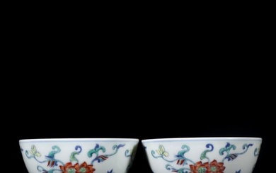 A Pair of Fine Doucai Lotus Pattern Bowl