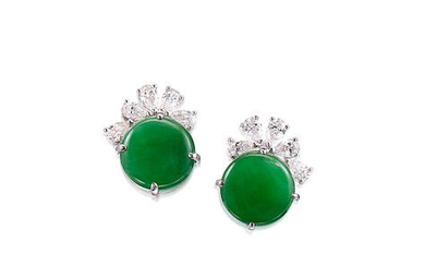 A Pair of Jadeite and Diamond Earrings,, by DEJADE
