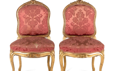 A Pair of Louis XV Style Giltwood Side Chairs