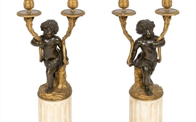 A Pair of Louis XVI Parcel-Gilt and Patinated Bronze