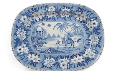 A Pearlware Meat Platter, circa 1830, printed in underglaze blue...