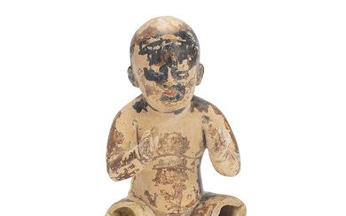 A RARE PAINTED POTTERY FIGURE OF A BOY Song Dynasty