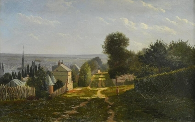 A. RICHTER OIL PAINTING GOING INTO THE CITY, 1886