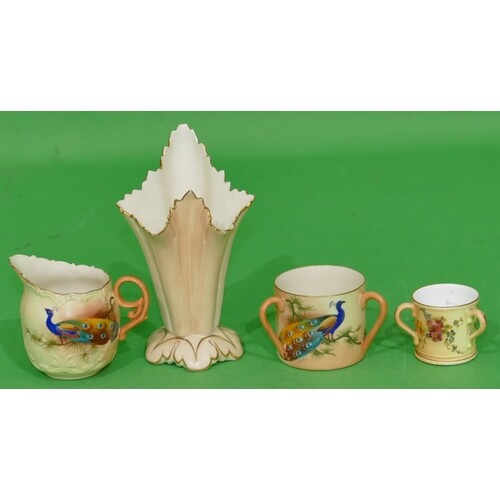 A Royal Worcester Blush 3 Handled Miniature Loving Cup havin...