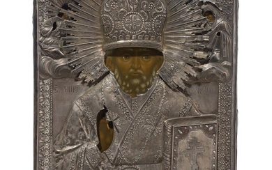 A Russian icon with Saint Nicholas with silver oklad, 2nd half of the 19th century (icon), Moscow