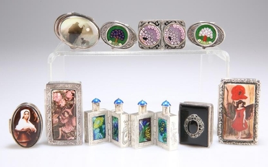 A SET OF CHINESE WHITE-METAL AND ENAMEL HINGED SCENT