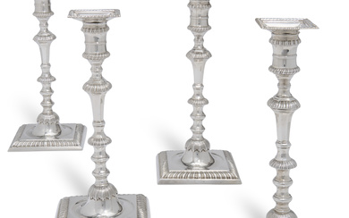 A SET OF FOUR GEORGE II SILVER CANDLESTICKS MARK OF...