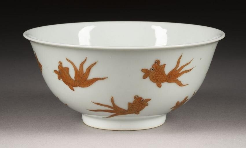 A SMALL BOWL WITH IRON RED GOLDFISH PATTERNS